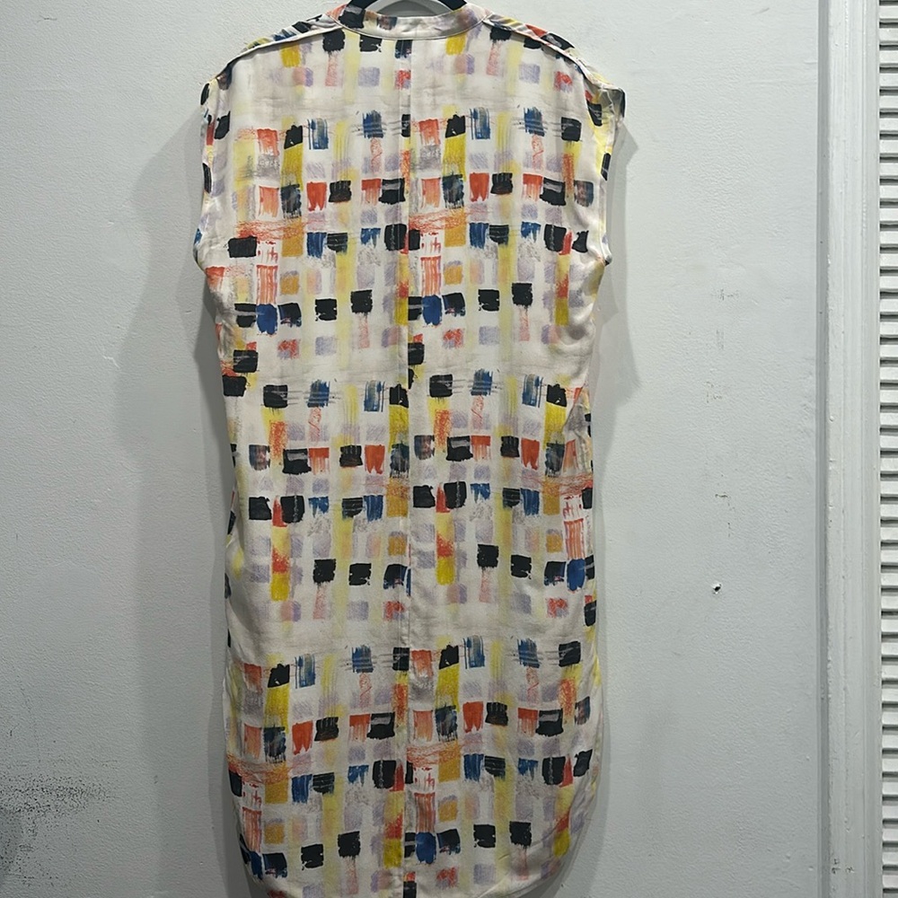 ANTHROPOLOGIE The Odells geometric 100% silk shift dress lined pockets medium - Picture 3 of 8